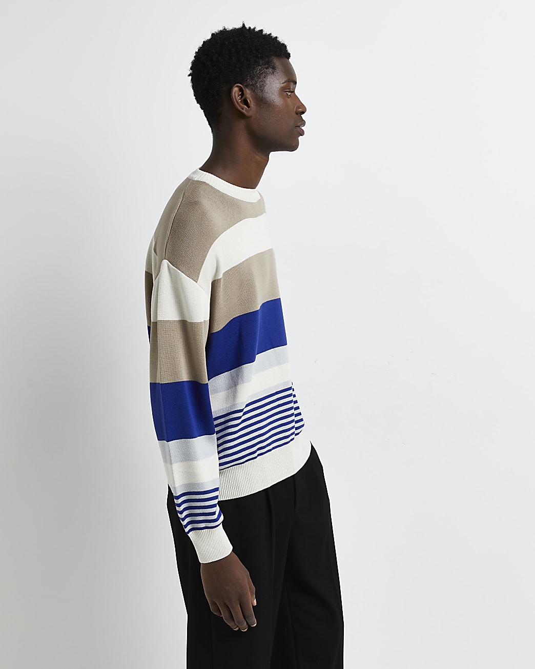 Beige slim fit colour block stripe jumper
