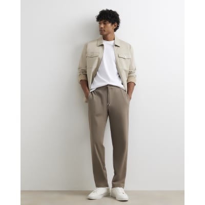 Beige Slim Fit Elasticated Smart Joggers