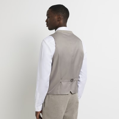 Beige slim fit Flannel suit Waistcoat River Island
