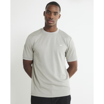 Beige Slim Fit Jacquard Badge T-Shirt