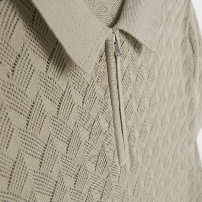 Beige slim fit knitted stitch polo shirt River Island