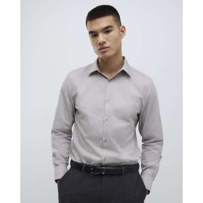 Beige Slim Fit Long Sleeve Shirt