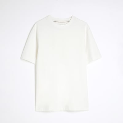 Beige Slim Fit Short Sleeve Twill T-Shirt | River Island