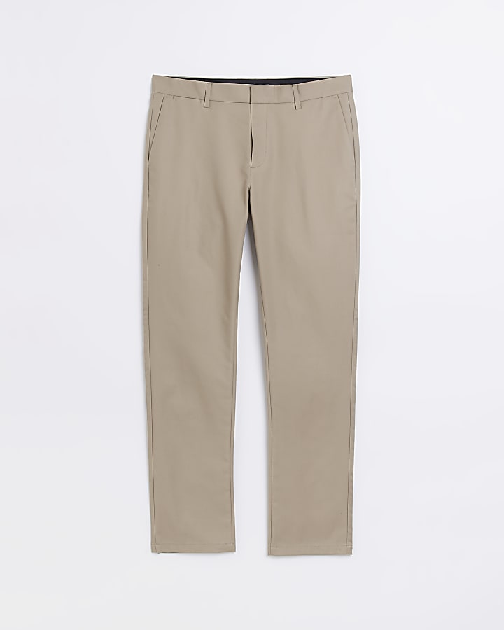 Beige slim fit smart chino trousers
