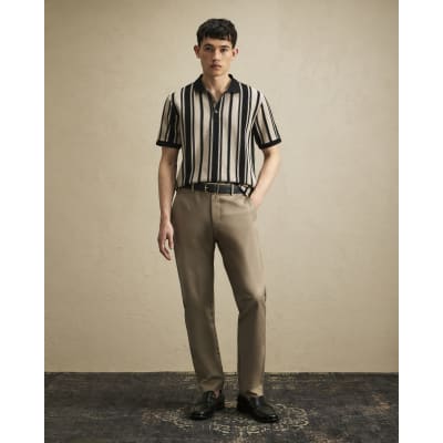 Beige Slim Fit Stretch Chino Trousers
