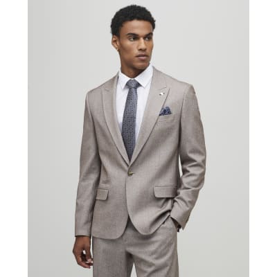 Beige Slim Fit Textured Suit Jacket