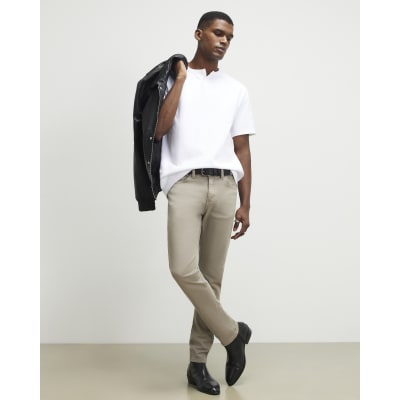 Beige Slim Fit Washed Jeans