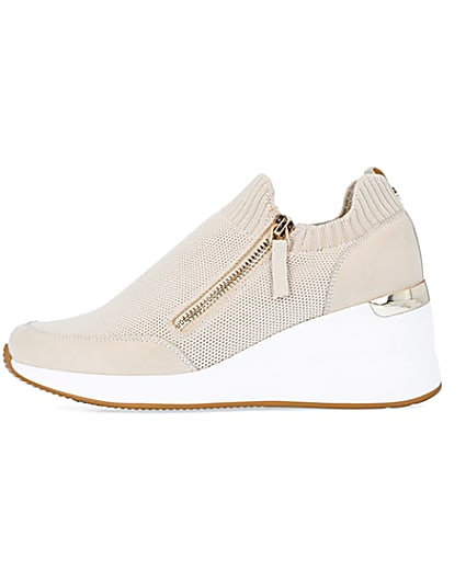 360 degree animation of product Beige slip on wedge trainers frame-3