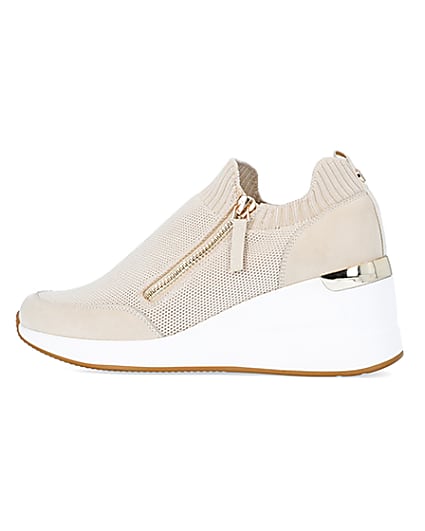 360 degree animation of product Beige slip on wedge trainers frame-4