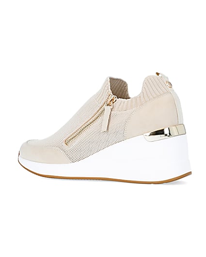 360 degree animation of product Beige slip on wedge trainers frame-5