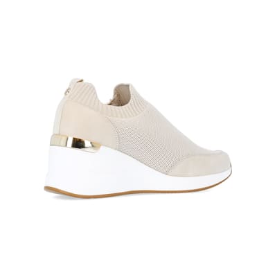 360 degree animation of product Beige slip on wedge trainers frame-13