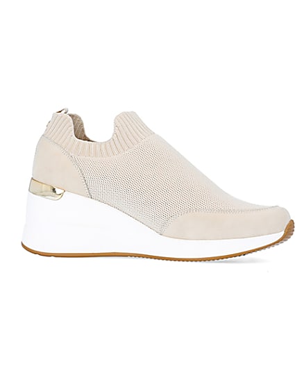 360 degree animation of product Beige slip on wedge trainers frame-16