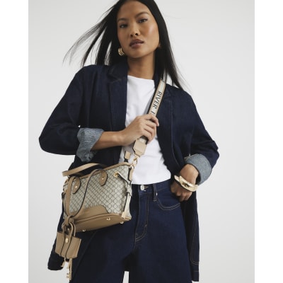 Beige Small Side Tie Shopper Bag