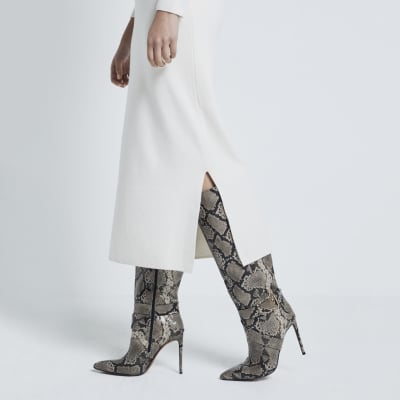 Didget Snake Knee High Boots (Black-Beige) main image 1