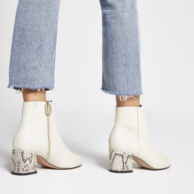 snake print block heel boots