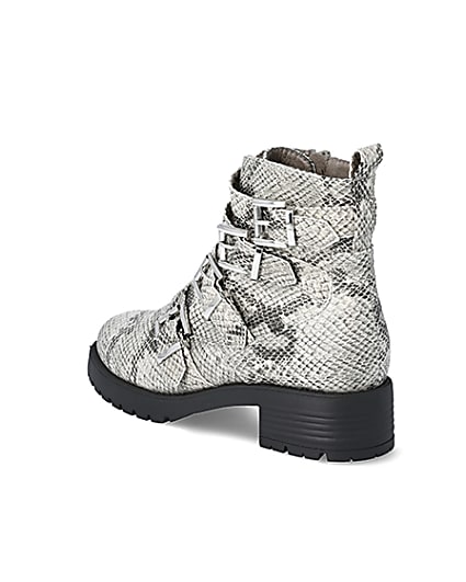 360 degree animation of product Beige snake print buckle chunky ankle boots frame-6