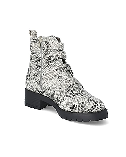 360 degree animation of product Beige snake print buckle chunky ankle boots frame-18