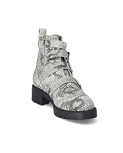 360 degree animation of product Beige snake print buckle chunky ankle boots frame-19