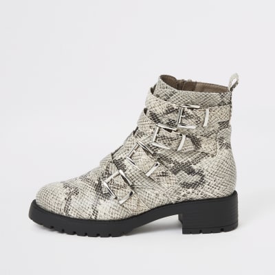 snakeskin buckle boots
