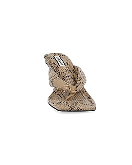 360 degree animation of product Beige snake print heeled mules frame-20