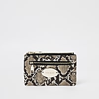 Beige snake print mini oval branding purse