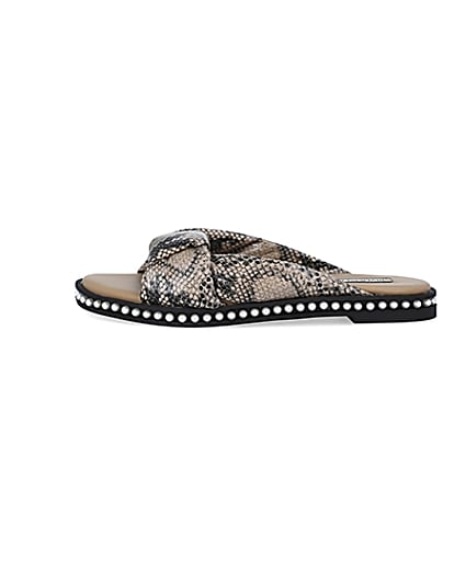 360 degree animation of product Beige snake print pearl studded sandals frame-3