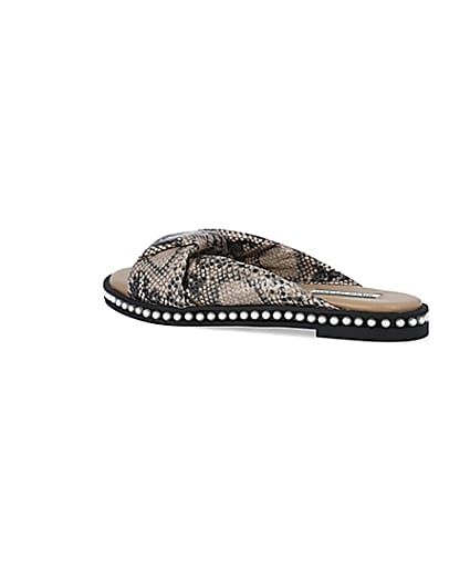 360 degree animation of product Beige snake print pearl studded sandals frame-5