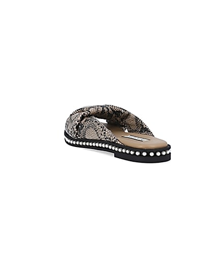 360 degree animation of product Beige snake print pearl studded sandals frame-7