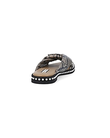 360 degree animation of product Beige snake print pearl studded sandals frame-10