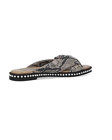 360 degree animation of product Beige snake print pearl studded sandals frame-13