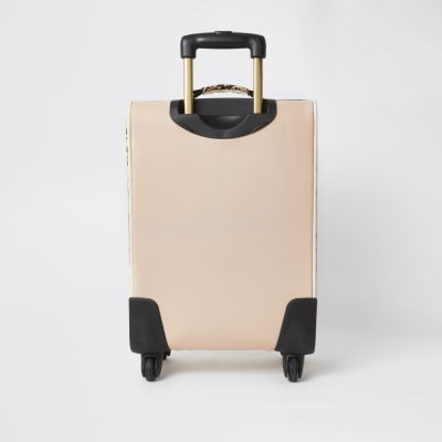 Beige snake printed four wheel suitcase