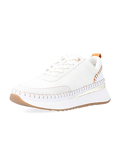 360 degree animation of product Beige stitch detail trainers frame-0