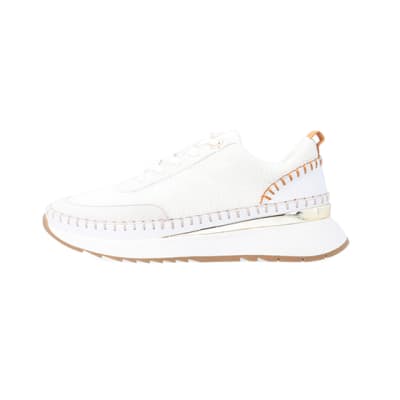 360 degree animation of product Beige stitch detail trainers frame-3