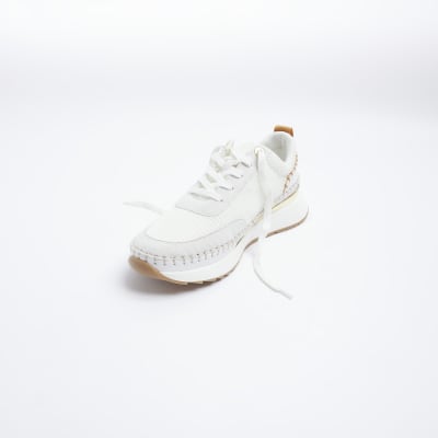 Beige stitch detail trainers