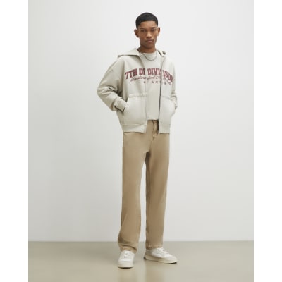 Beige Straight Leg Jeans