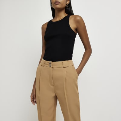 Beige straight leg smart trousers | River Island