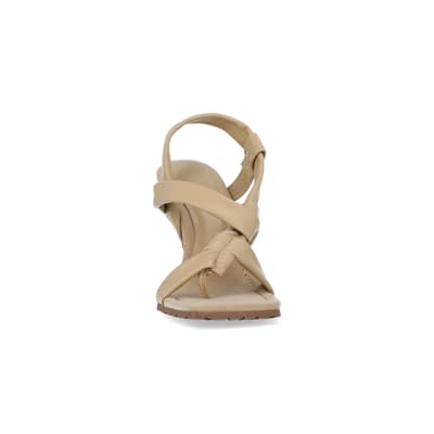 360 degree animation of product Beige strappy heeled sandals frame-20