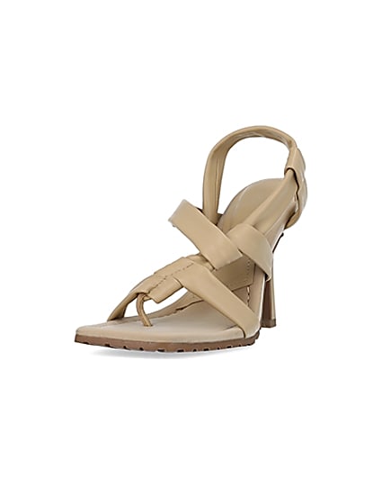 360 degree animation of product Beige strappy heeled sandals frame-23