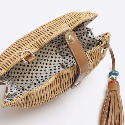 Beige Straw Basket Cross Body Bag River Island