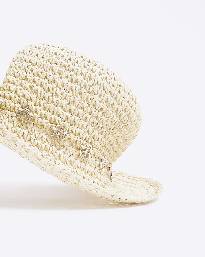 Beige straw bucket hat