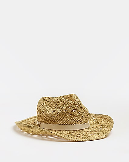 Beige straw fedora hat