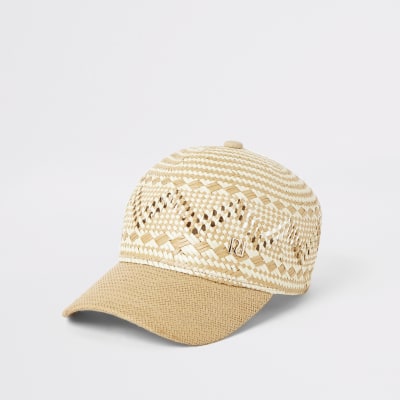 Beige straw raffia hat