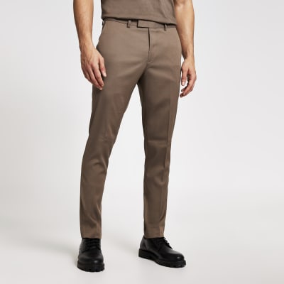 Beige stretch skinny suit trousers 