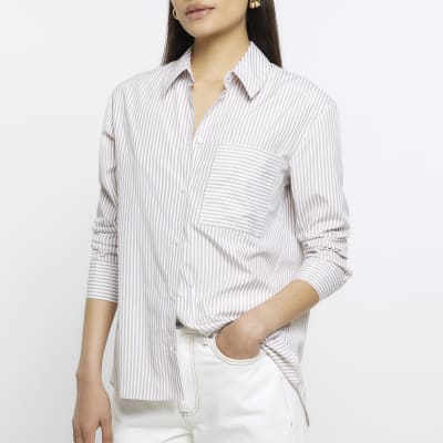 Beige stripe boyfriend shirt River Island