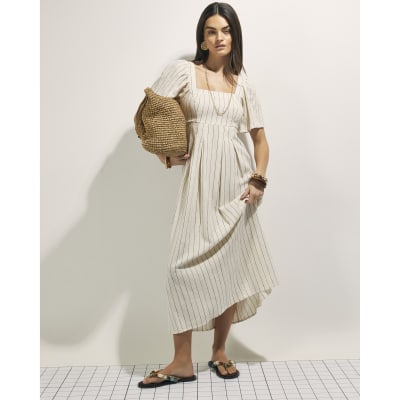 linen dress river island Buy River Island White Scallop Hem Maxi Linen Blend Dress from Next USA