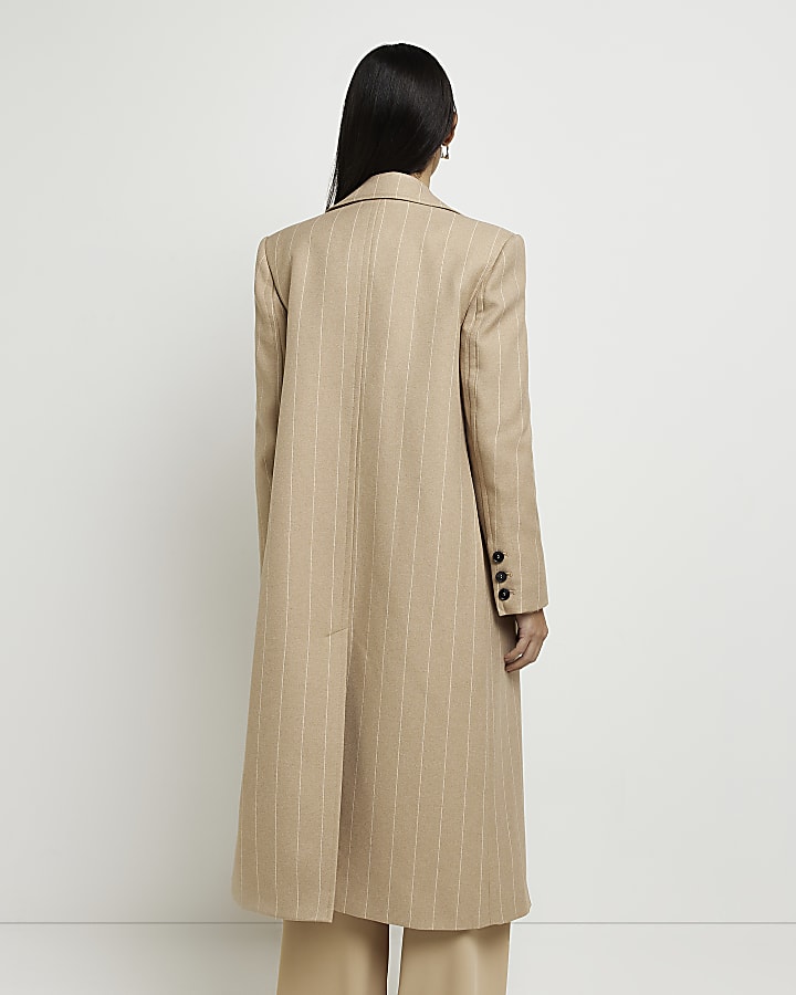 Beige stripe longline coat