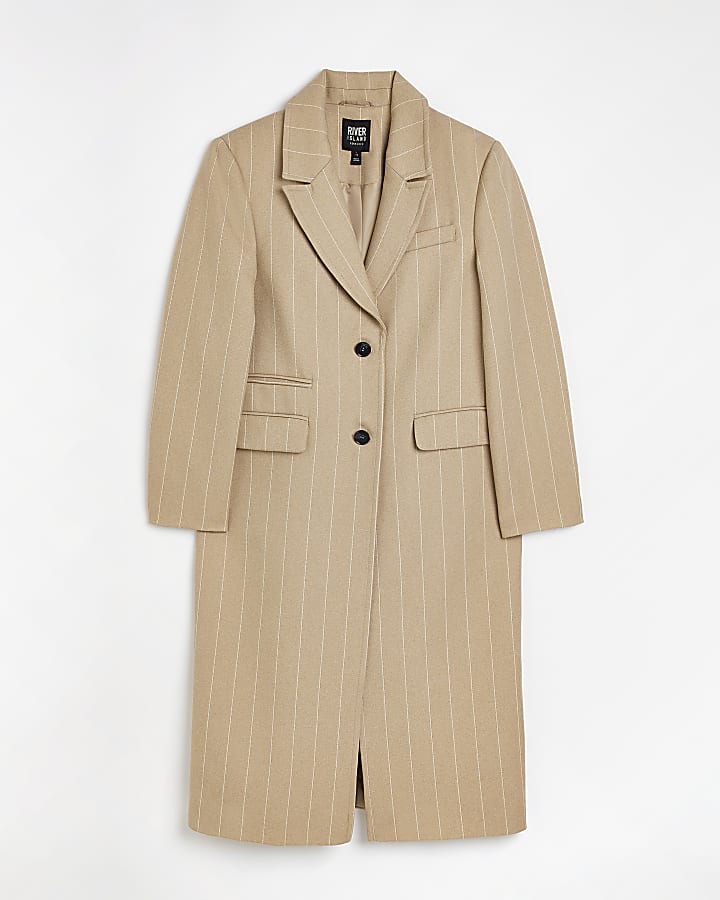 Beige stripe longline coat
