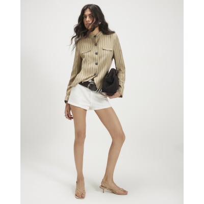 Beige Stripe Pocket Detail Jacket