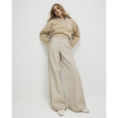 River Island Beige Stripe Wide Leg Jeans