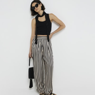 Black and white striped pants wide leg best sale